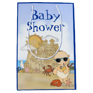 Cool Beach Baby Sandcastle Boy Baby Shower Medium Gift Bag