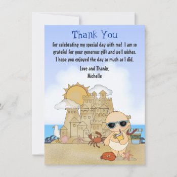 Cool Beach Baby Sandcastle Boys Baby Shower Flat Thank You Card by TheBeachBum at Zazzle
