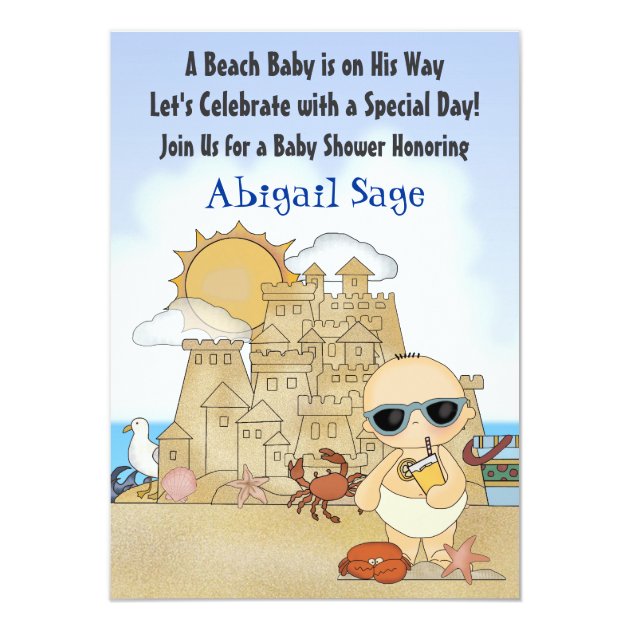 Cool Beach Baby Sandcastle Boys Baby Shower Invite