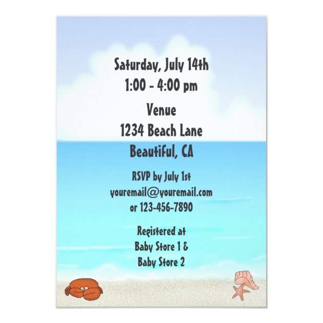 Cool Beach Baby Sandcastle Boys Baby Shower Invite