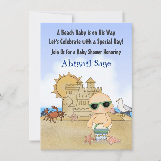 Cool Beach Baby Shower Invitation for Boys (Front)