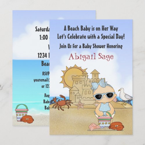 Cool Beach Baby Shower Invitation for Girls