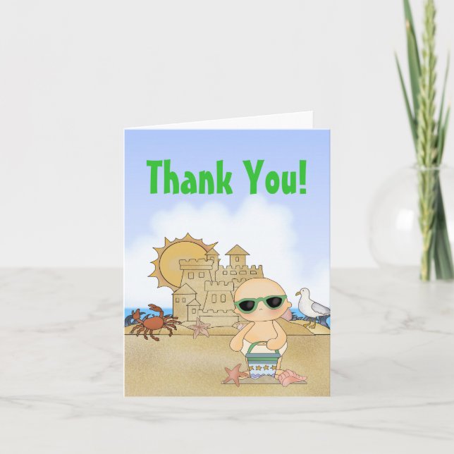 Cool Beach Baby Thank You Card ~ Neutral (Front)