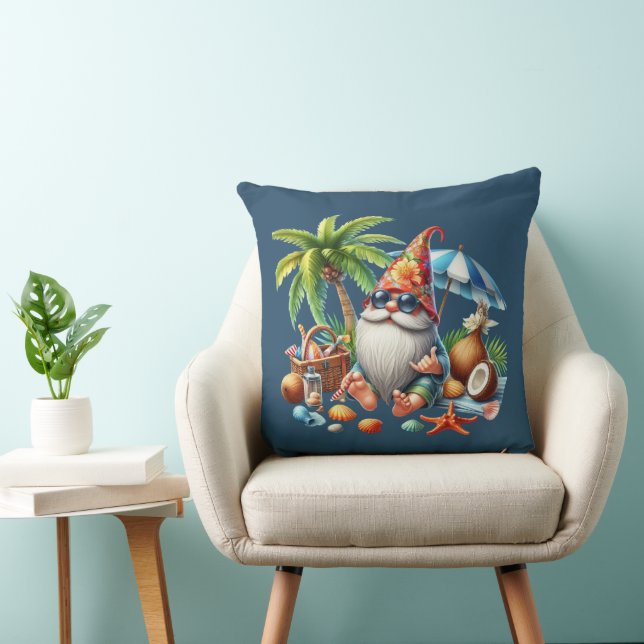 Cool beach gnome  throw pillow (Chair)