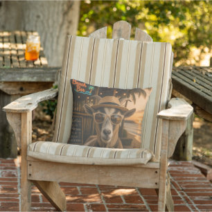 Cool Beach Goat with Cocktail Outdoor Pillow