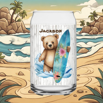 Cool Beach House Bear Add Name  Can Glass by DoodlesGifts at Zazzle