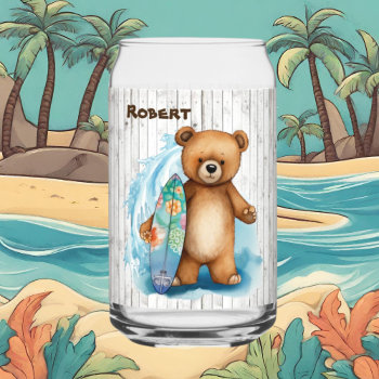 Cool Beach House Bear Add Name  Can Glass by DoodlesGifts at Zazzle