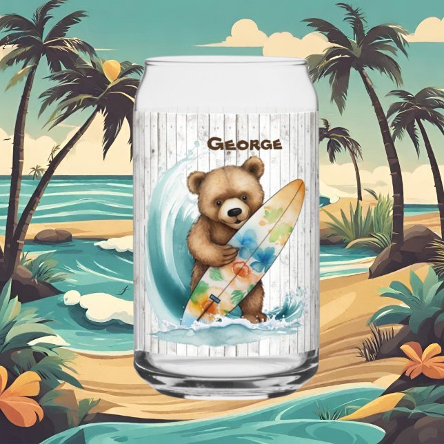 Cool beach house bear add name can glass (Creator Uploaded)