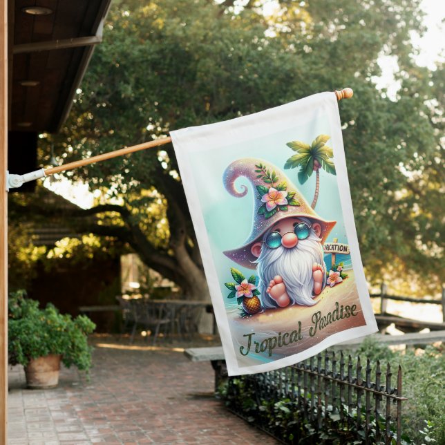Cool beach house gnome lovers flag (In SItu)