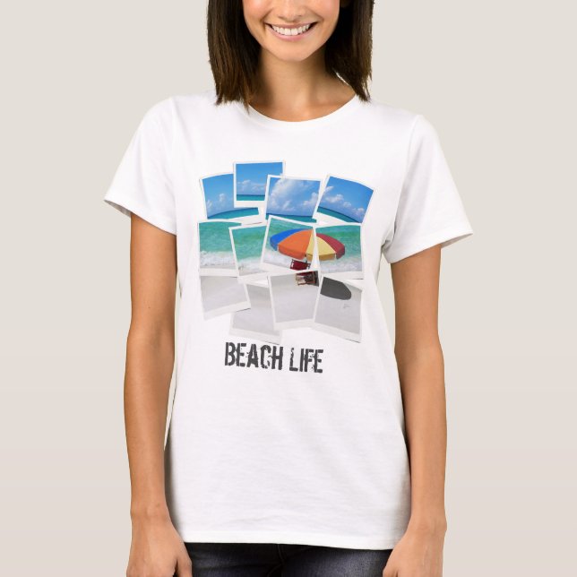 Cool Beach Life Umbrella Photo Frame Collage T-Shirt (Front)