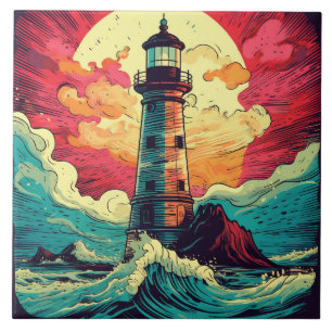 Cool beach lighthouse lovers ceramic tile