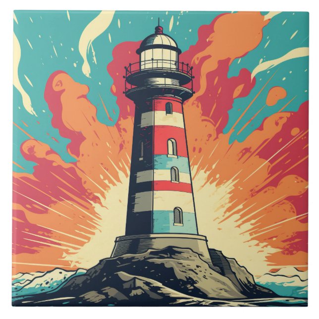 Cool beach lighthouse lovers  ceramic tile (Front)