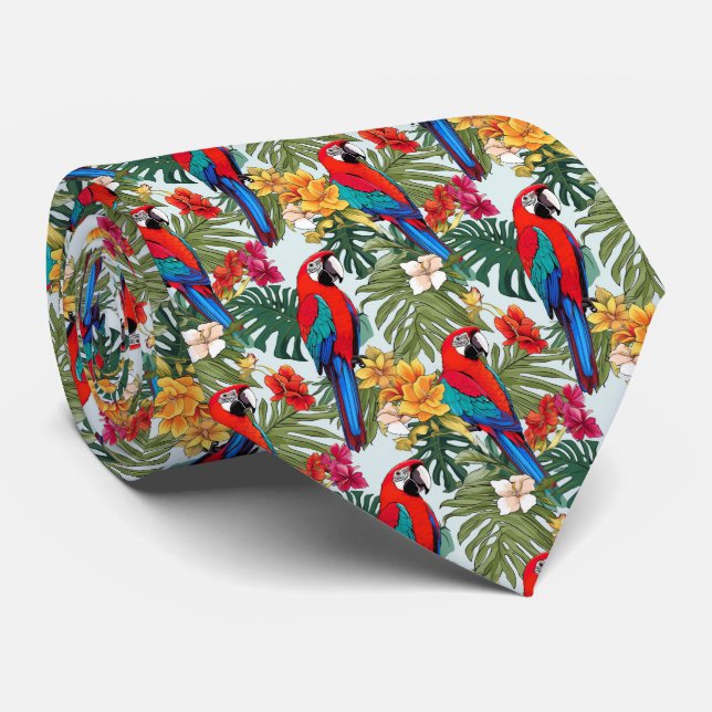 Cool beach parrots tiled pattern neck tie (Rolled)