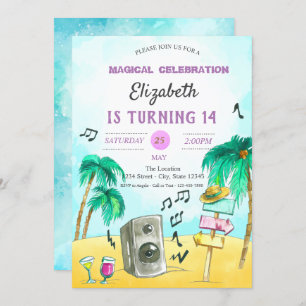 Cool Beach Party Birthday  Invitation