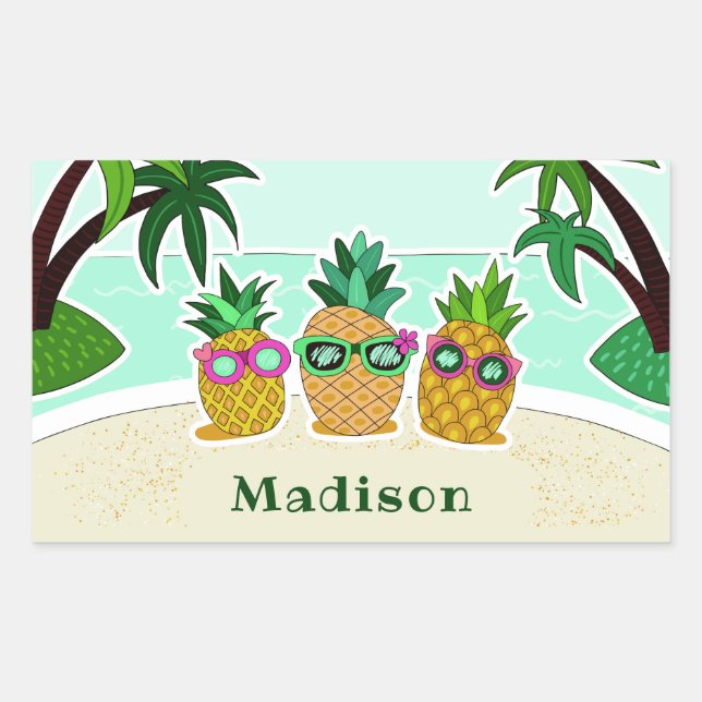Cool Beach Pineapples custom name stickers (Front)