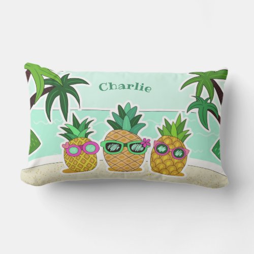 Cool Beach Pineapples custom name throw pillows
