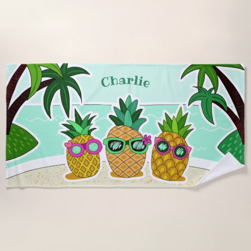 Cool Beach Pineapples custom name towel