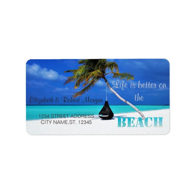 Cool Beach,Sand,Palm    Wedding Label (Front)