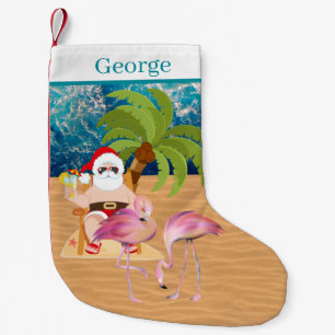 cool beach Santa add name Small Christmas Stocking