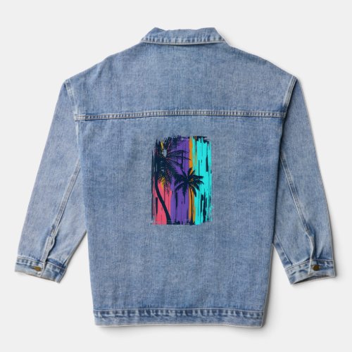 Cool Beach Sunset With Palm Trees And Tropical Sum Denim Jacket