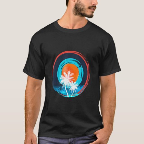 Cool Beach Sunset With Palm Trees And Tropical Sum T_Shirt