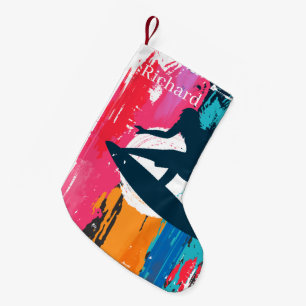 cool Beach surfing add name Small Christmas Stocking