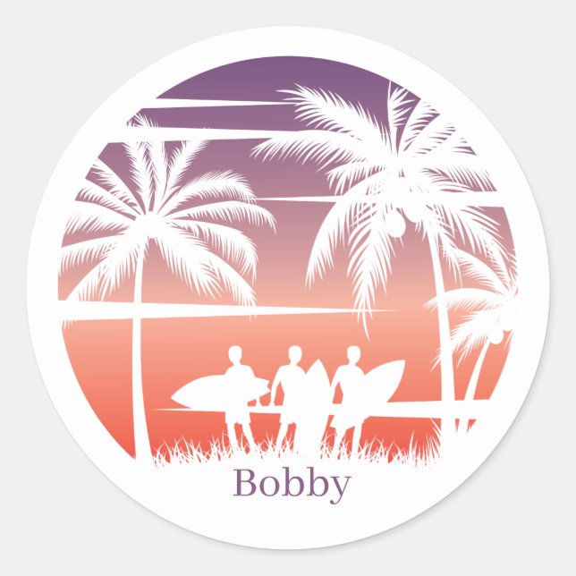 Cool beach surfing lovers  classic round sticker (Front)
