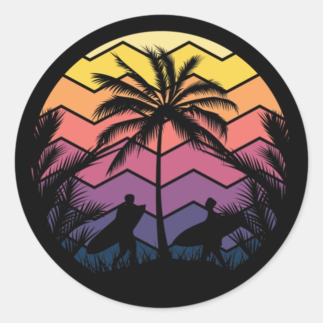 Cool beach surfing lovers classic round sticker (Front)