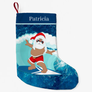 cool Beach surfing Santa Small Christmas Stocking
