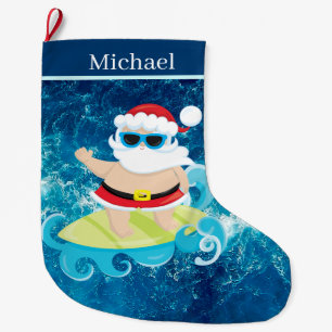 cool Beach surfing Santa Small Large Christmas Stocking