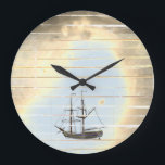 Cool Beach Theme Ship Wall Clock - Nautical Lovers<br><div class="desc">Beach Theme Shabby Round Wood Wall Clock For Nautical Lovers. Great as a gift for the men in your life or a home decor item for your beach house.</div>