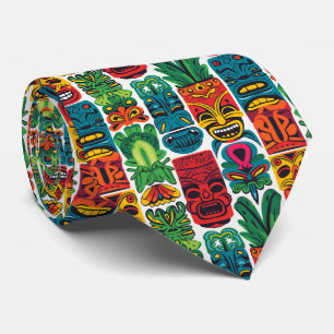 Cool beach tiki head tiled pattern  neck tie