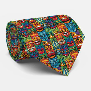 Cool beach tiki head tiled pattern neck tie