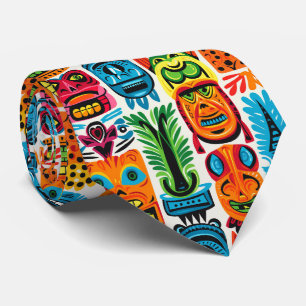 Cool beach tiki head tiled pattern neck tie