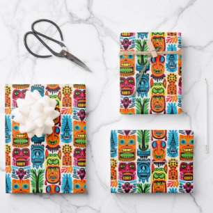 Cool beach tiki head tiled pattern wrapping paper sheets