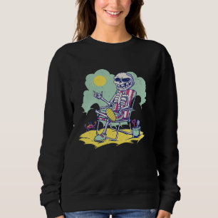 Cool Beach Vacation Skeleton Summer Time Crab Scho Sweatshirt