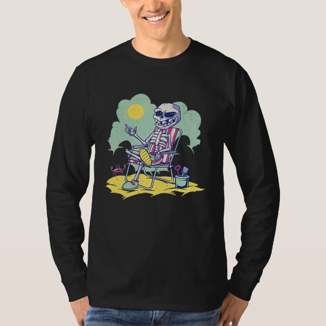 Cool Beach Vacation Skeleton Summer Time Crab Scho T-Shirt (Front)