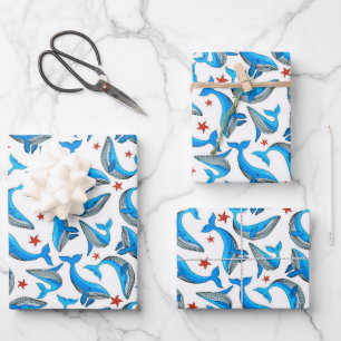 Cool beach whale tiled pattern party wrapping paper sheets