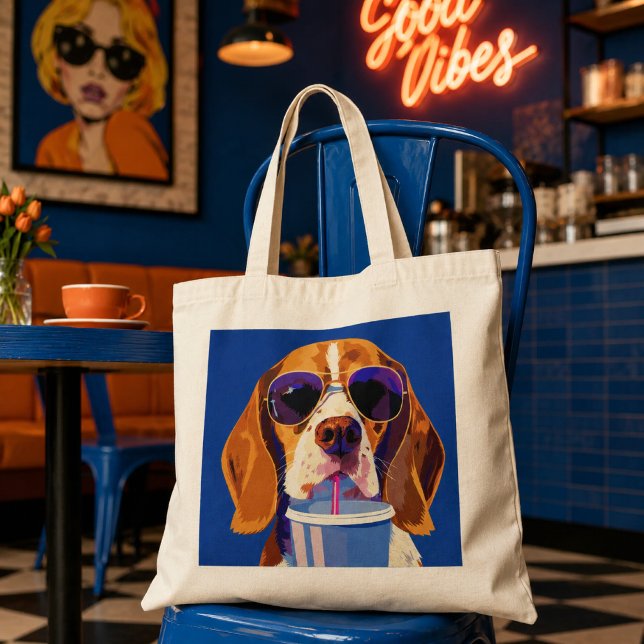 Cool Beagle Dog Drinking Soda Summer Vibe Tote Bag (Creator Uploaded)