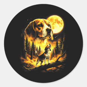 Cool Beagle Dog Howling to The Moon Vintage 90s Classic Round Sticker