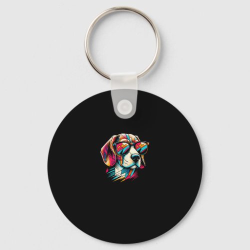 Cool Beagle Dog In Abstract Art Style Dog Mom Dad  Keychain