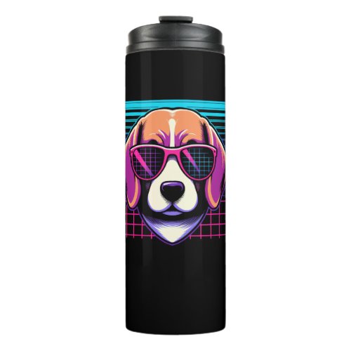 Cool Beagle Dog In Vaporwave Art Style Dog Mom Dad Thermal Tumbler