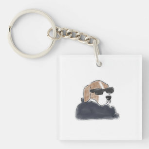 Cool Beagle Dog Wearing Sunglasses and Jacket Illu Keychain