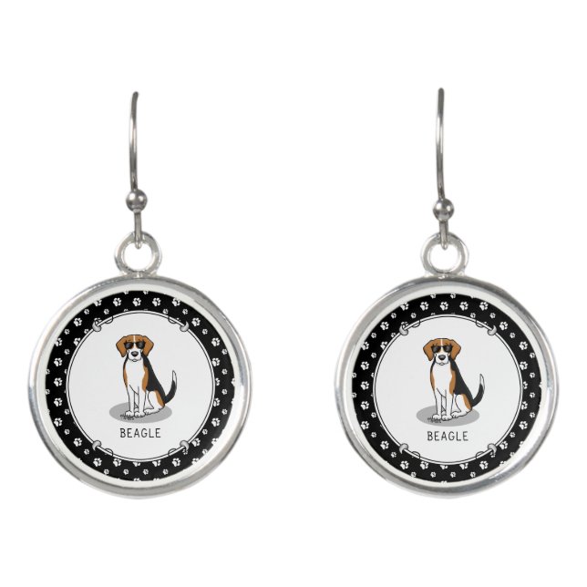 Cool Beagle with Sunglasses (tri color 3) Funny Earrings (Front)