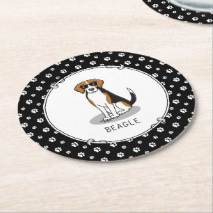 Cool Beagle with Sunglasses (tri color 3) Funny Round Paper Coaster