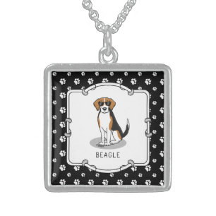 Cool Beagle with Sunglasses (tri color 3) Funny Sterling Silver Necklace