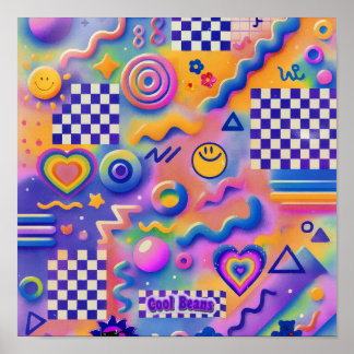 Cool Beans Pastel | Cute Checkerboard Kidcore Art Poster