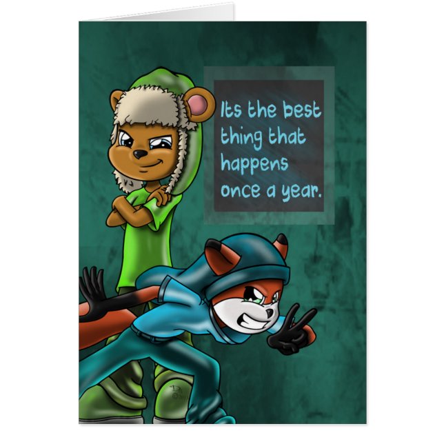 Cool Bear and Fox Animal Birthday Cards (Front)