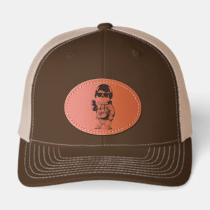 cool bear illustration, leather patch hat