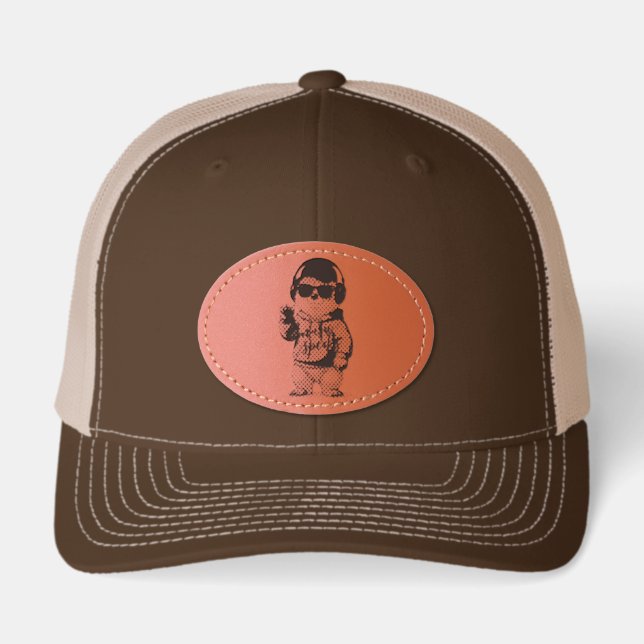 cool bear illustration, leather patch hat (Front)